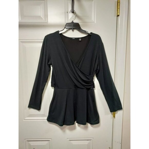 Betabrand Womens Stretch Surplice Neck Long Sleeve Peplum Blouse Black Small - Picture 2 of 9